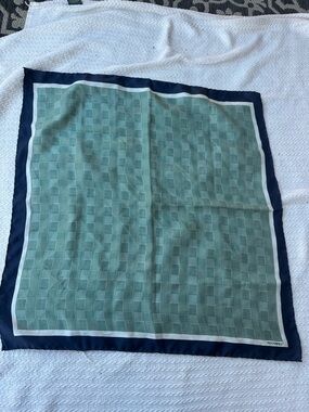Prochownik Green Geometric Silk Scarf with Navy Trim